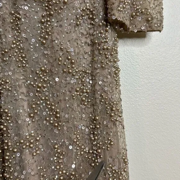 Mac duggal long sleeve sequin beaded sheath gown in mocha style 5177 size 6 - Picture 15 of 16